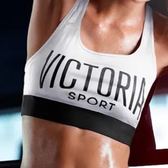 Victoria's Secret Other - Victoria Sport Strappy Back Sports Bra White with Black Logo EUC Sz Large